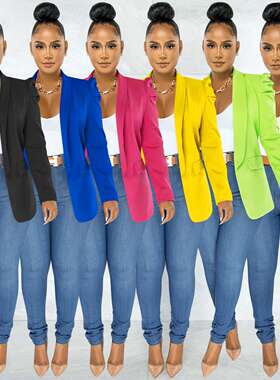 2024X5932欧美时尚新品纯色女装皱褶长袖西装外套女women clothes