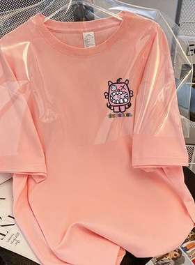 2024梳棉T恤女夏季新款短袖情侣休闲半袖宽松上衣服women clothes