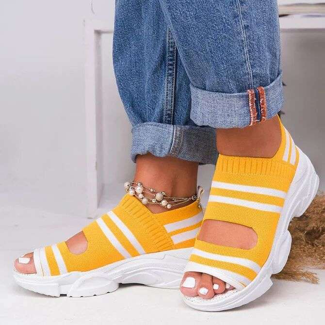 women shoes秋季新飞织女式凉鞋女鞋松糕底橡胶运动网布大码2024