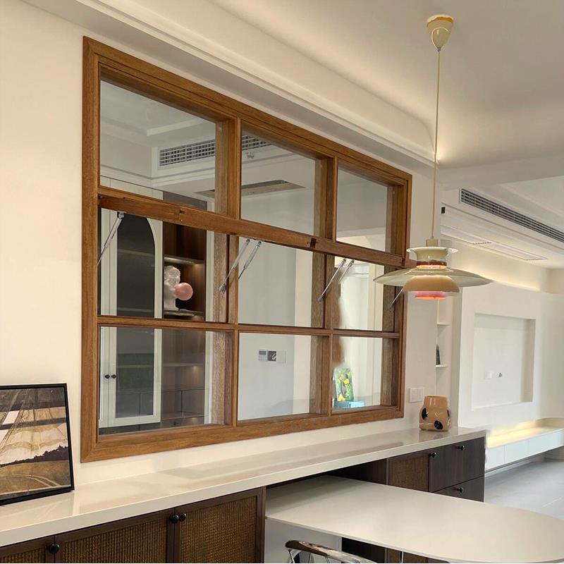 原木中古风九宫格隔断上掀木窗北美樱桃木上折窗客厅实木框架屏风