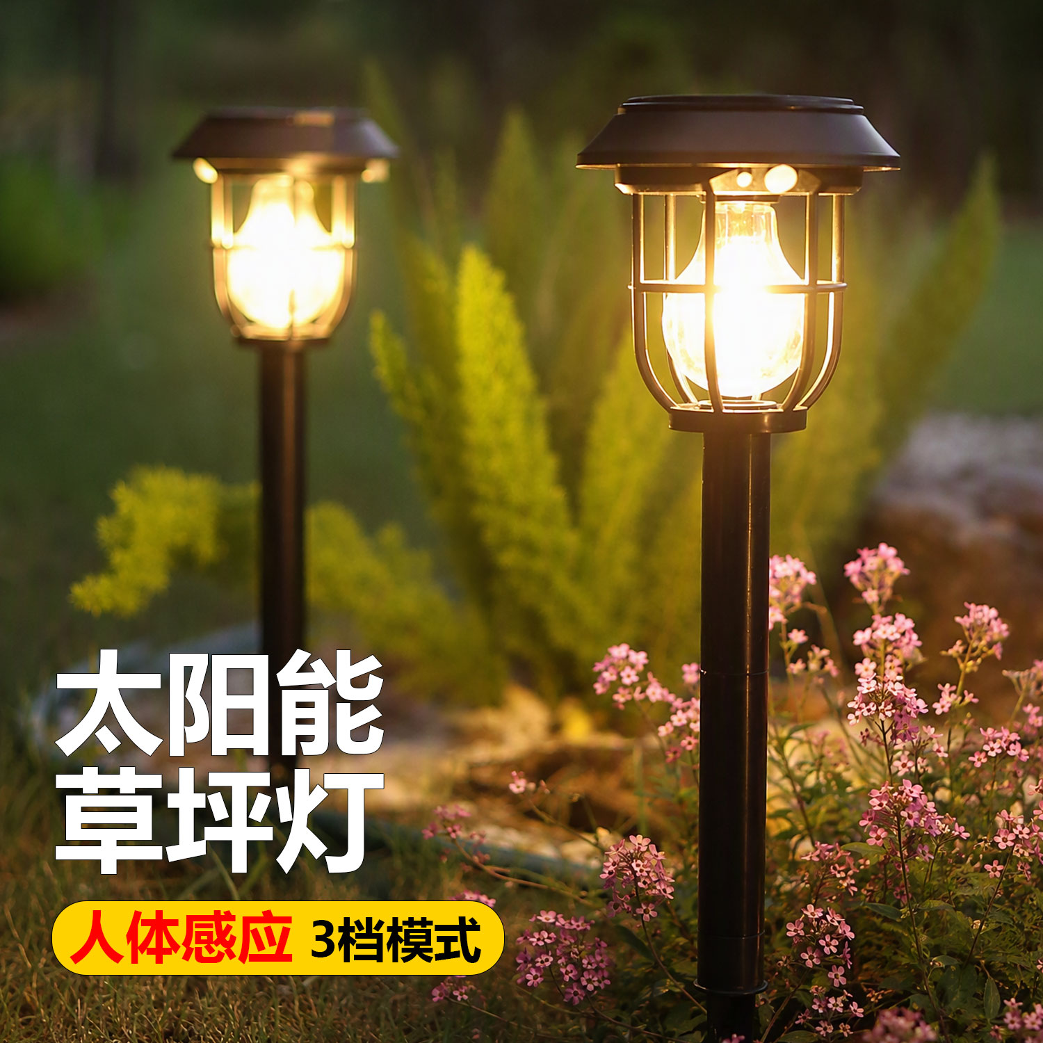 太阳能户外钨丝地插草坪灯庭院灯花园布置氛围灯人体感应照明路灯