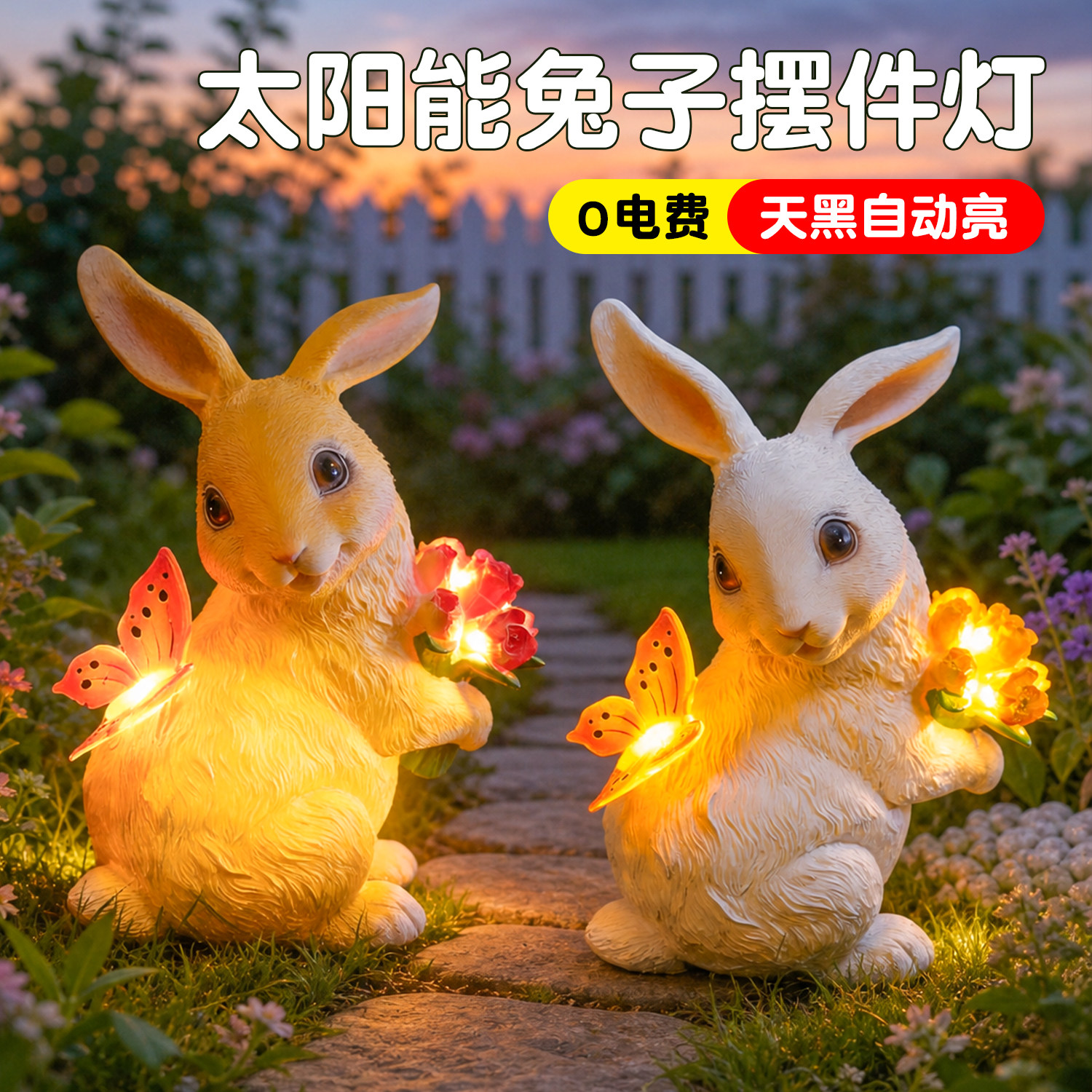 太阳能可爱小兔灯摆件