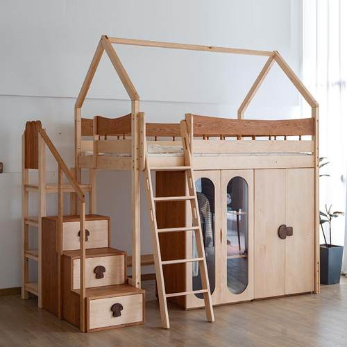 儿童半高床全实木男孩床女孩树屋城堡飞屋床上下子母儿童床硬枫木