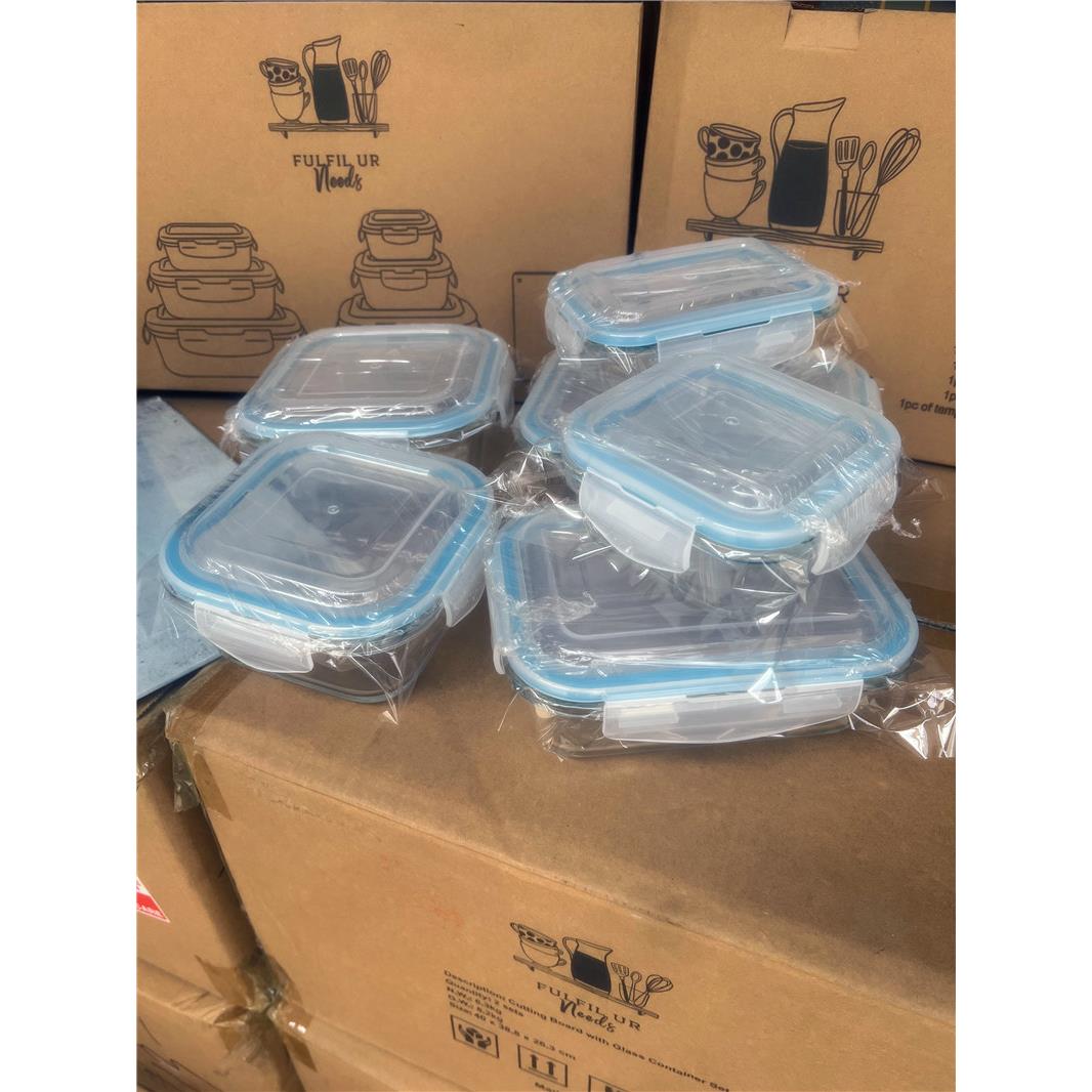 出口订单！祇有24套！高硼硅玻璃保鲜盒套装密封收纳盒菜板7件套