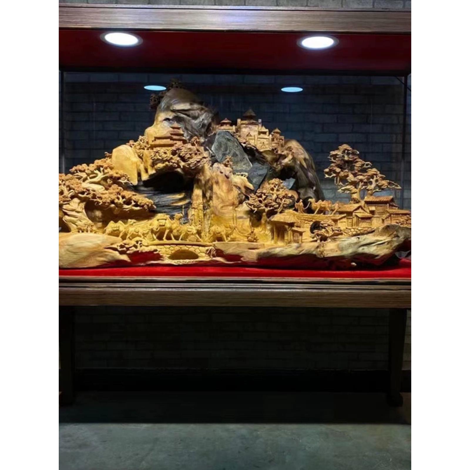 大型崖柏金丝楠木雕摆件客厅装饰八骏马山水花鸟动物根雕开业礼品