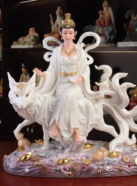 白狐娘娘汉白玉九尾狐像九尾狐娘娘神像真身九姑娘像家用供奉摆件