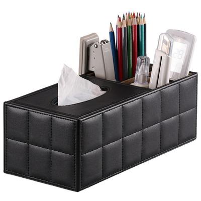 商务办公笔筒创意时尚桌面遥控器收纳盒皮质多功能纸巾盒卫生纸盒