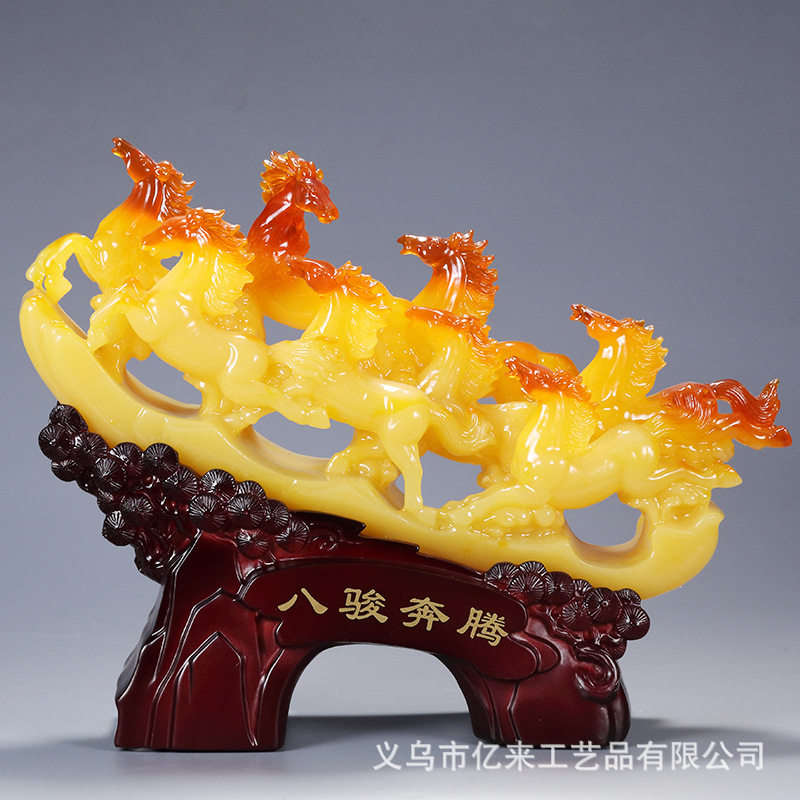 仿玉八骏奔腾马摆件家居客厅办公