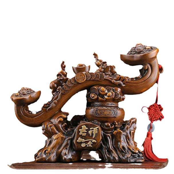 吉祥如意摆件工艺品仿檀木红木根雕木雕鞋柜前台书房家用中式酒柜