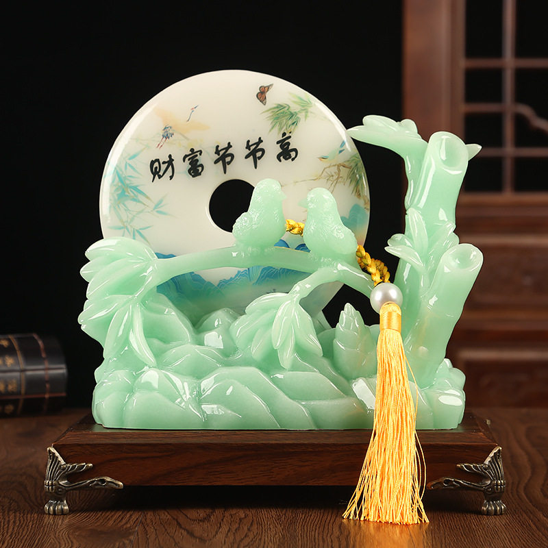 财富节节高竹子摆件蓝冰玉平安扣