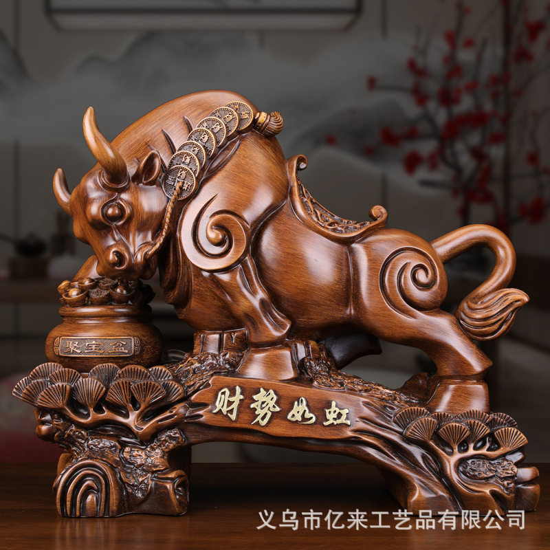 财势如虹牛摆件聚宝盆生肖牛家居