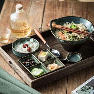 陶瓷单人餐具套装 日式 碗盘碟勺筷子组合配托盘蘸料蝶日料店套餐碗