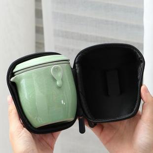 小套简约便携单人泡茶壶 哥窑快客杯一壶三杯户外随身旅行茶具套装