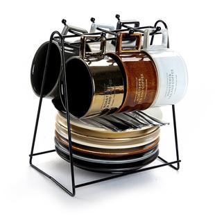 欧式 杯架整套6杯 下午茶茶具骨瓷简约陶瓷咖啡杯套装 带碟英式