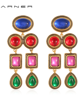 Joseph Warner欧洲中古耳环复古撞色水滴琉璃耳钉高级大气耳饰女