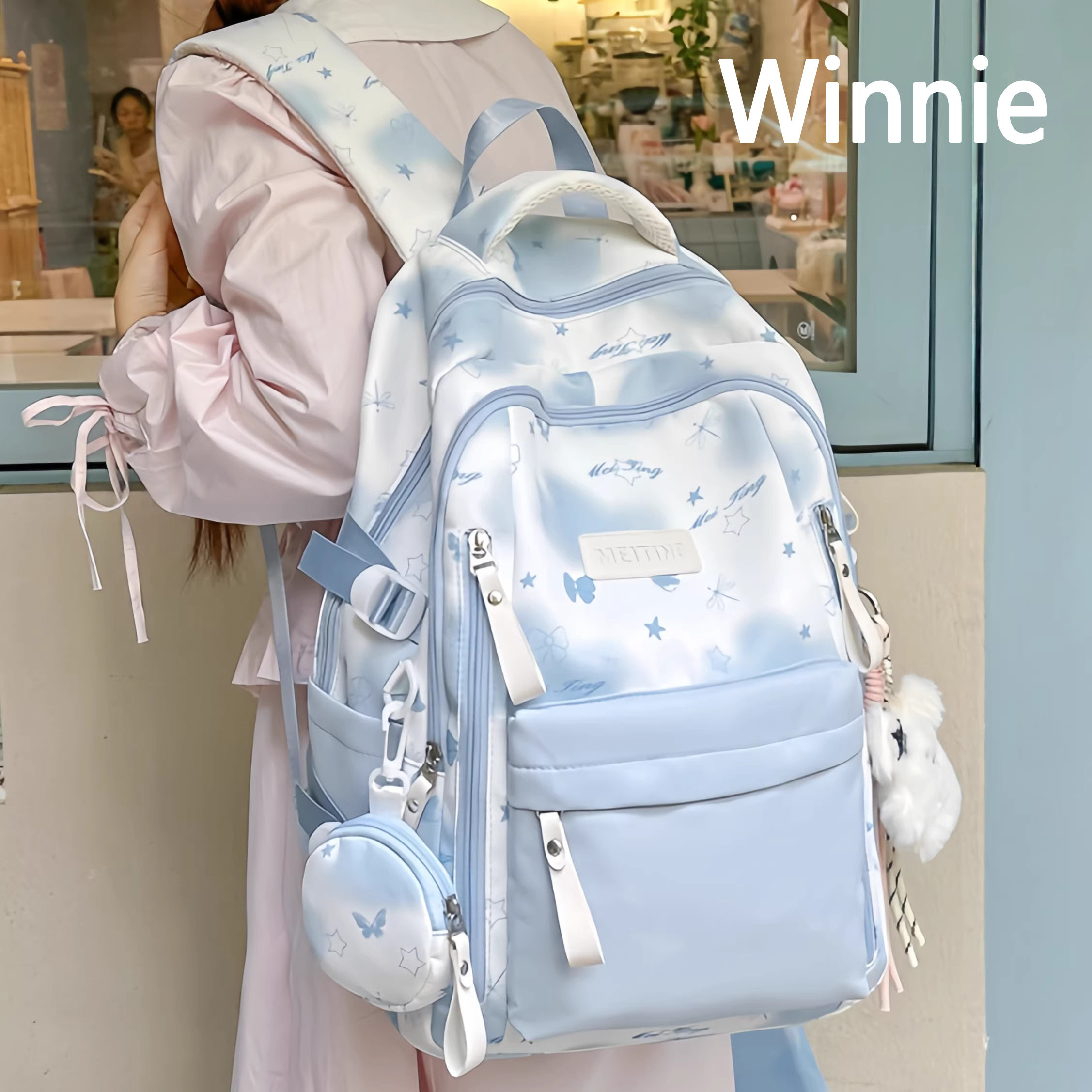 德国少女风高颜值双肩包女学生新款蓝色ins风轻便大容量校园书包