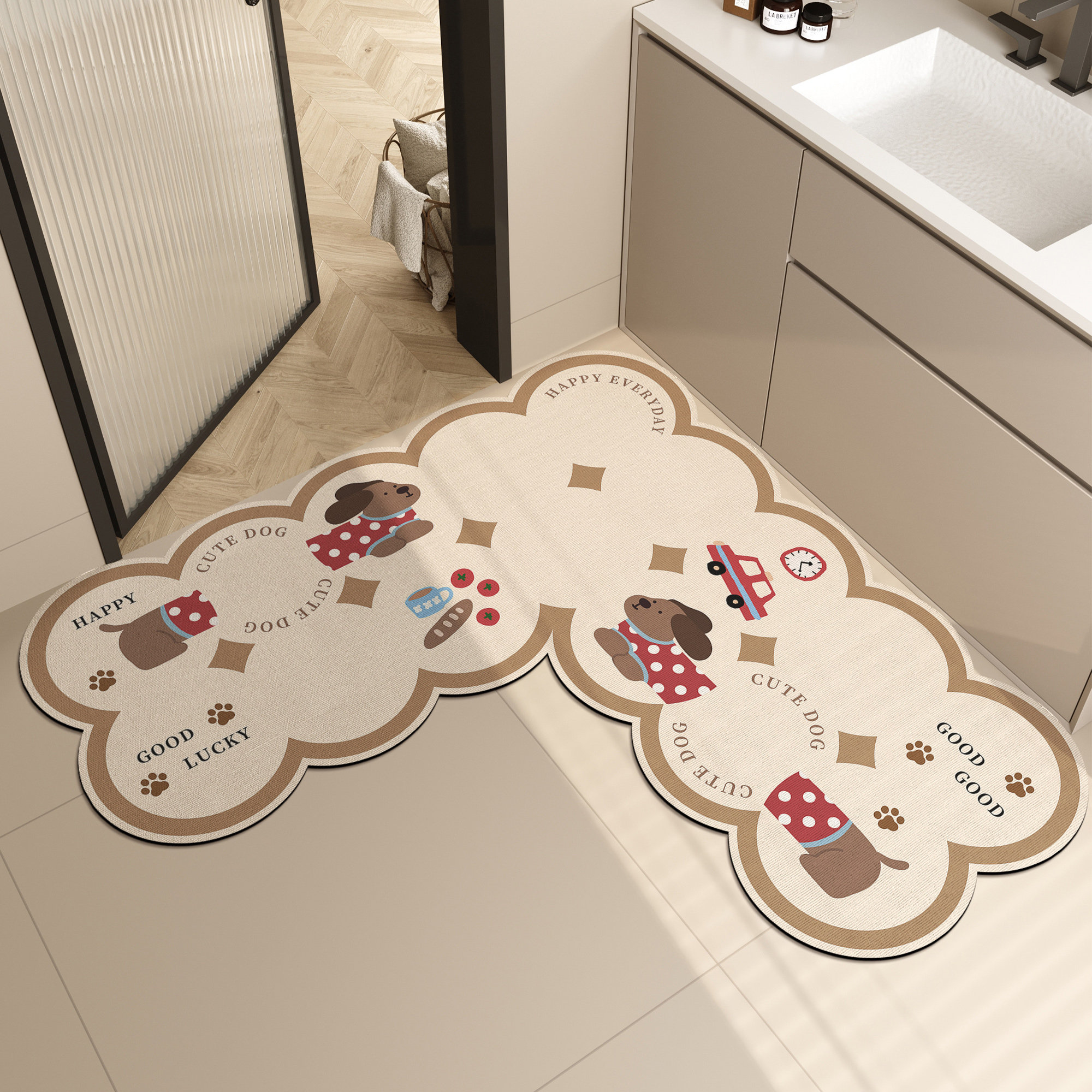 浴室L型转角地垫化妆室门口吸水速干 干矽藻泥门垫脚垫7字形防滑