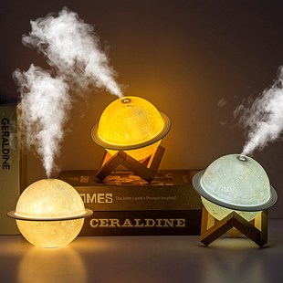 星球迷你加湿器3色led小夜灯家H用立体加湿器宿舍氛围灯跨境 新款