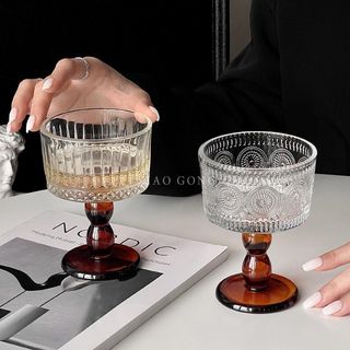 小众氛围感中古酒杯高脚玻璃杯香槟杯高级感红酒杯ins风冰淇淋杯
