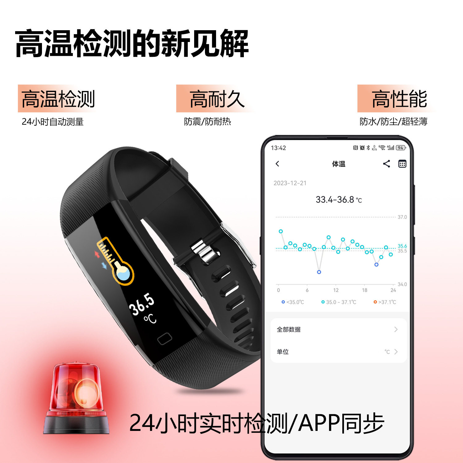 F07T智能体温检测手环发烧预警中暑高温预警精准轻便手表