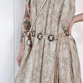 现货波西米亚风复古手工穿制金属麂皮绒腰带休闲渡假风腰链编织女