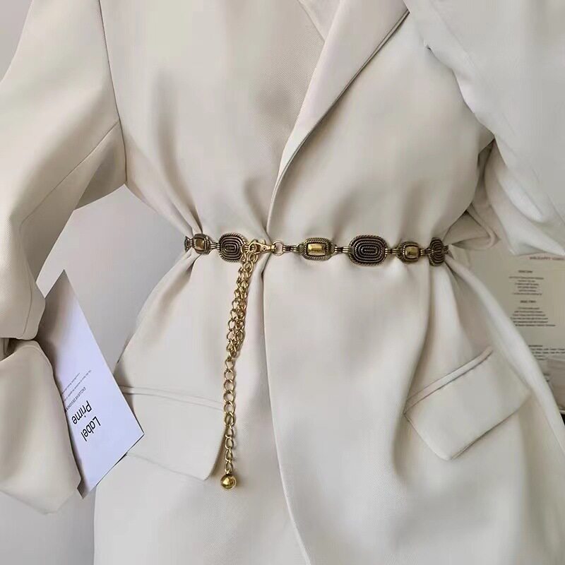 复古雕花古银高级感装饰腰链配连衣裙西服韩版ins风时尚百搭腰链