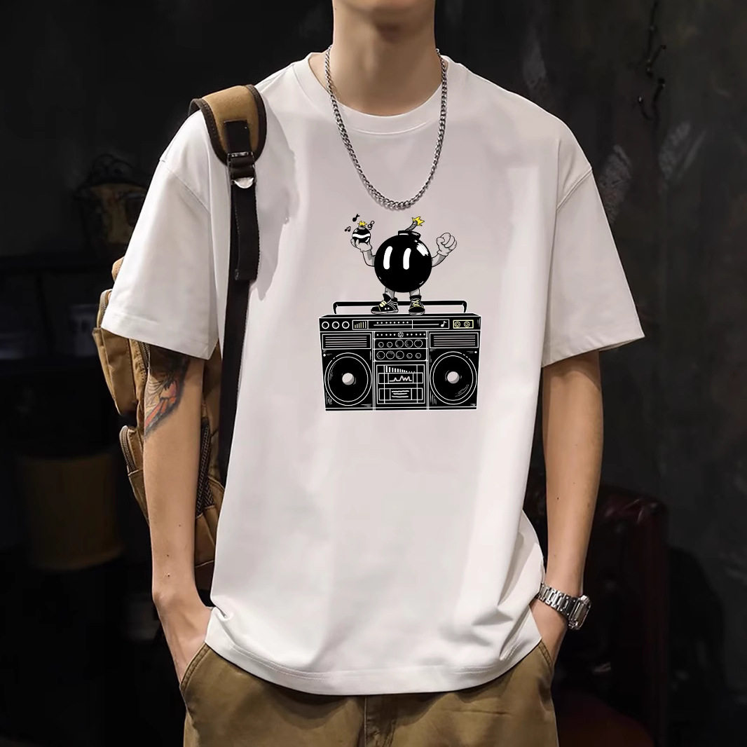 2026夏季韩版男士t恤短袖纯棉圆领高质量230g高支男装棉T白色上衣