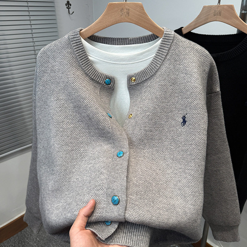 跨境品牌刺绣开衫男士针织衫春秋季新款圆领毛衣外套男装宽松休闲