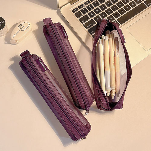 ins风透明网纱拉链便携笔袋