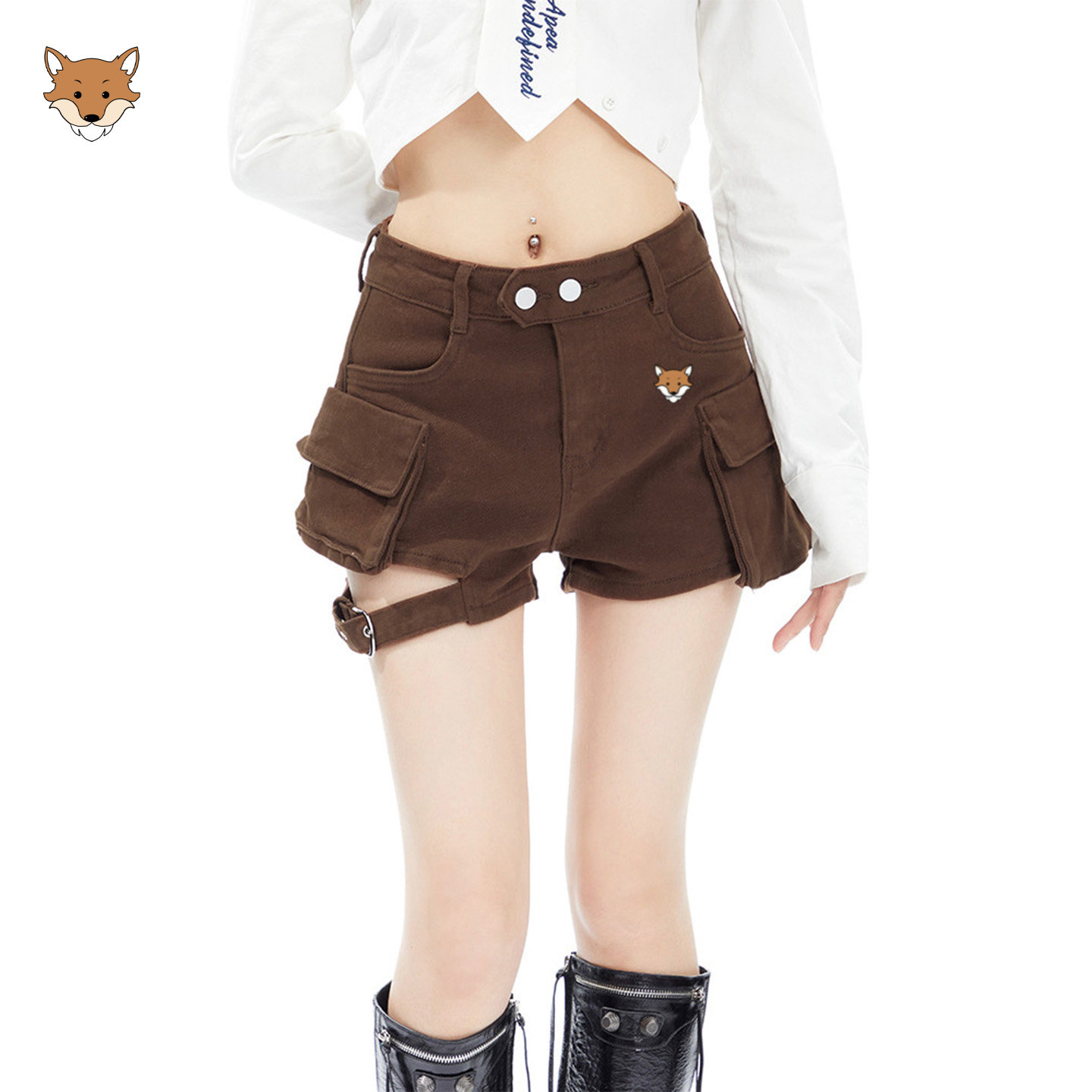 英国AprilFox小狐狸美式工装牛仔短裤女夏小个子弹力辣妹a字热裤