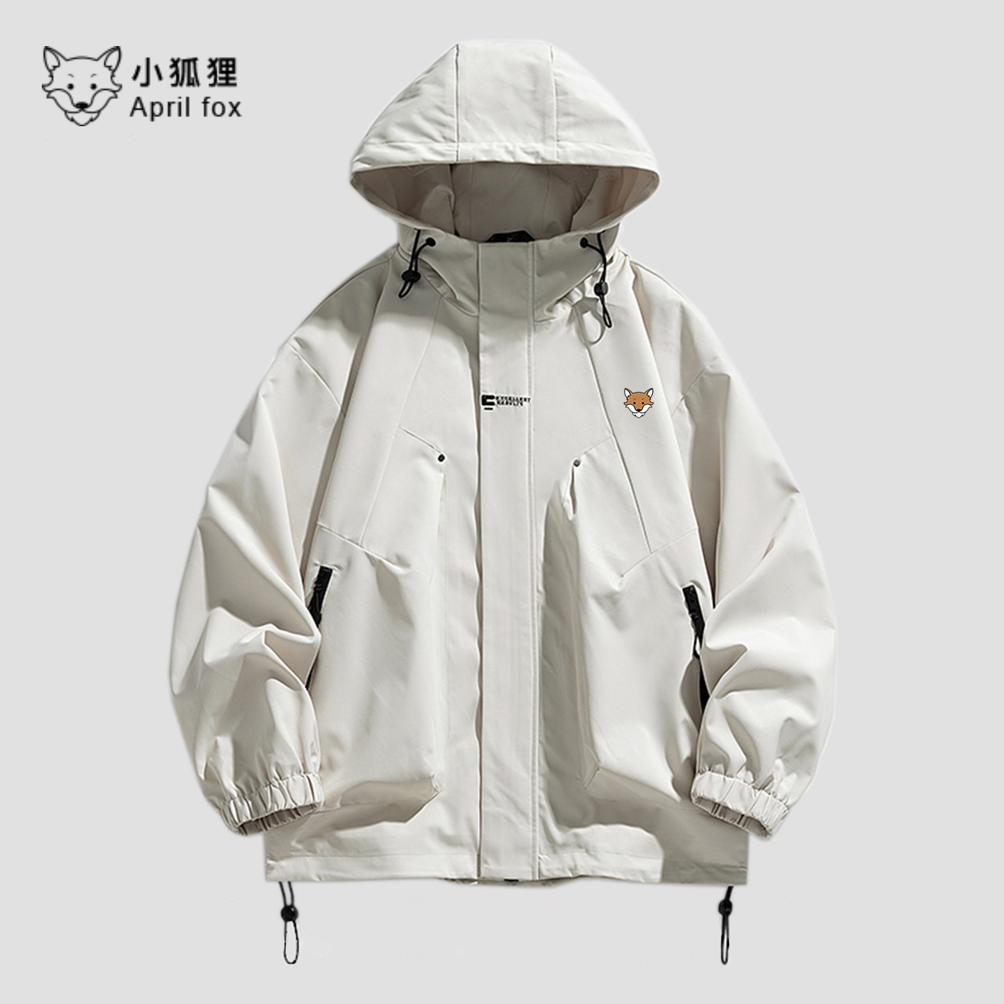 小狐狸户外冲锋衣男雪尼尔防风防泼水夹克外套拉链连帽休闲登山服