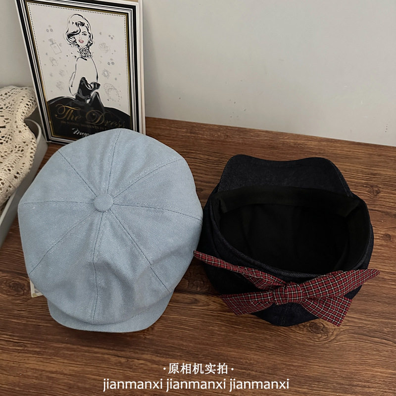 复古文艺牛仔蝴蝶结八角帽男女春秋英伦报帽贝雷帽画家帽潮前进帽
