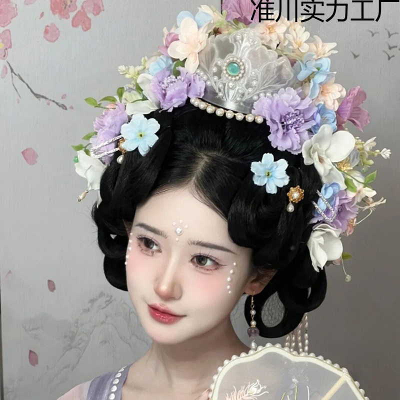 古风头冠3D发冠白树脂拍照道具配饰汉服莲花仙气洛神宋制摄影写真