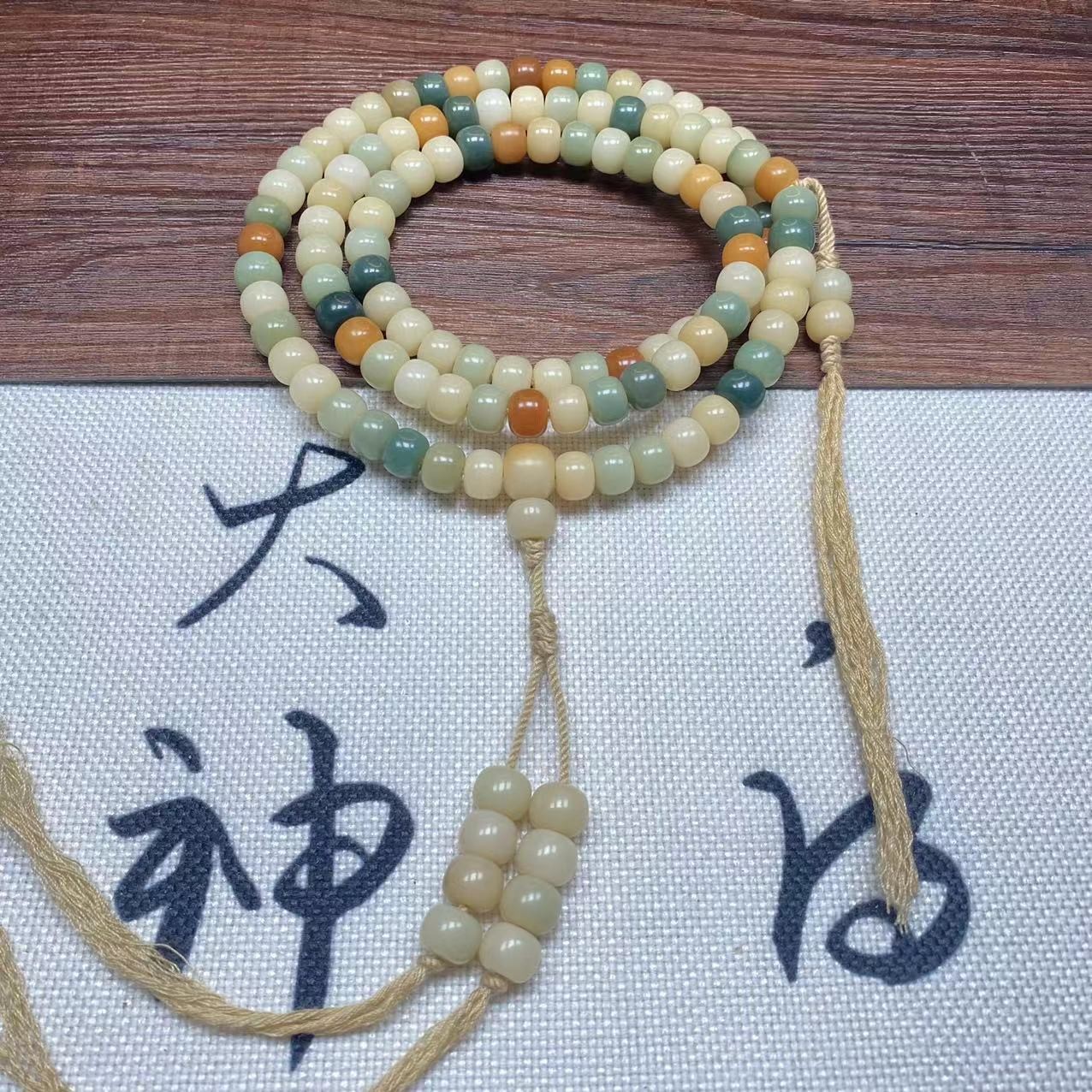 设计款天然菩提根手持多宝色桶珠长条弹力高端棉线款