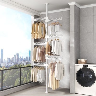顶天立地晾衣架衣架家用落地卧室打孔伸缩阳台挂衣易收纳不占空间