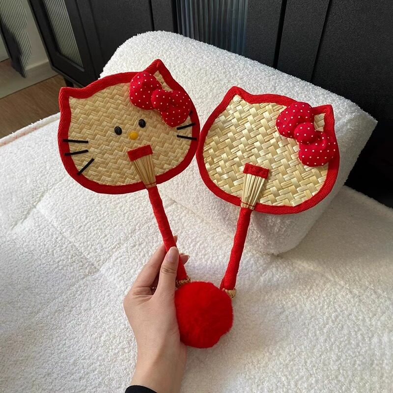 hello小猫扇子彩色手工编织扇夏天便携蒲扇芭蕉扇女生拍照工具