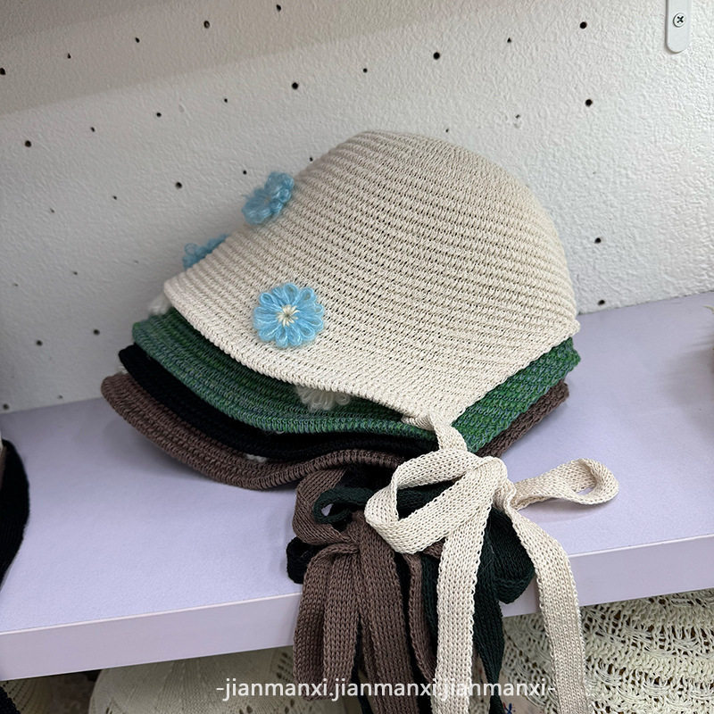 韩系ins夏季海边度假系带草帽女花朵装饰可爱文艺遮阳防晒小红帽
