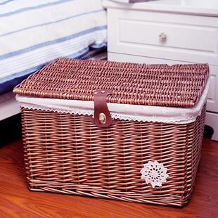 柳编收纳箱大号带锁扣藤编收纳筐带盖衣服筐藤筐篮子储物箱整理箱