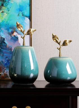 新中式美式景德镇玄关花瓶摆件工艺品客厅酒店民宿装饰花插陶瓷