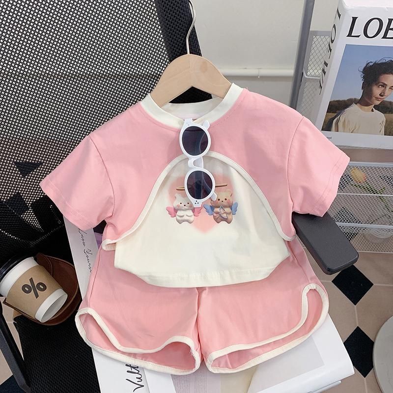 女童夏季套装2025新款洋气时髦女宝宝短袖短裤小童夏装儿童三件套