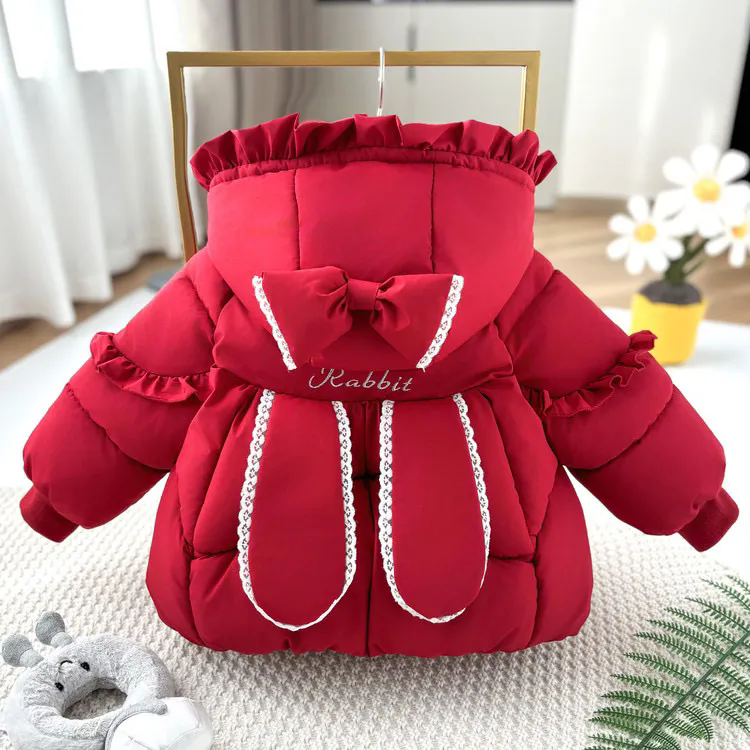 儿童棉服女孩棉衣2025新款女童冬季加绒棉服宝宝棉袄加厚红色年服