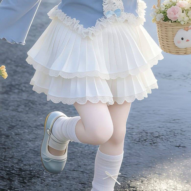 女童半身裙2026小女孩百褶荷叶边蓬蓬裙童装甜美风蛋糕裙防走光