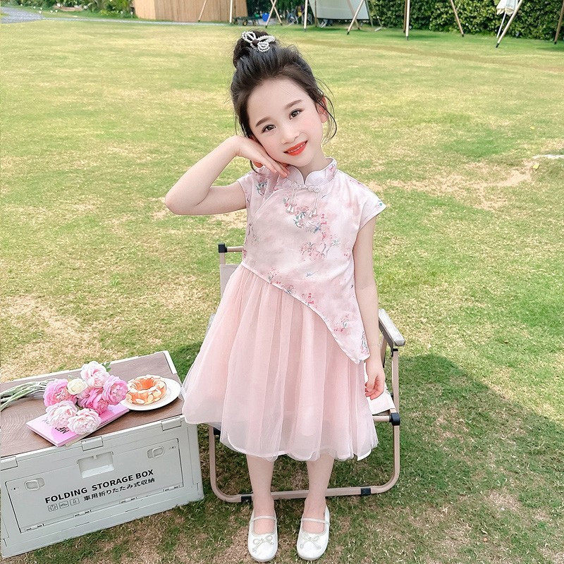 女童连衣裙夏季中国风汉服旗袍裙无袖背心裙女孩夏款新中式公主裙