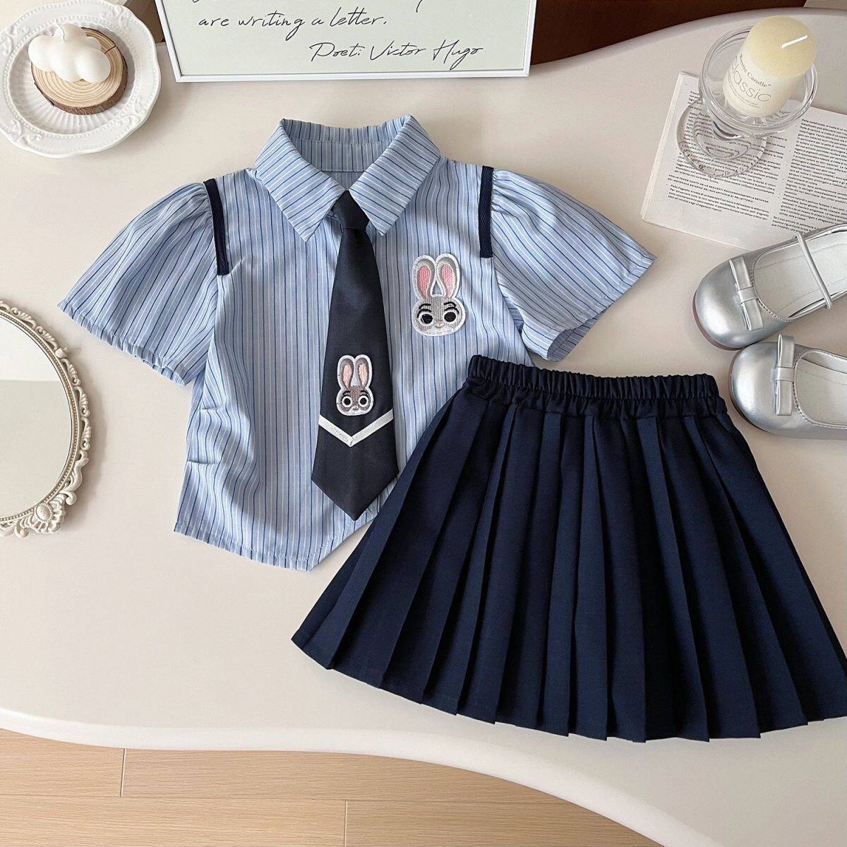 女童夏季套装2025新款儿童薄款学院风jk制服夏装女孩洋气两件套