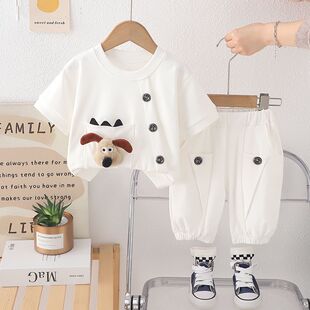 男童夏装短袖T恤套装2025新款时髦宝宝痞帅小儿童网红韩范潮童装