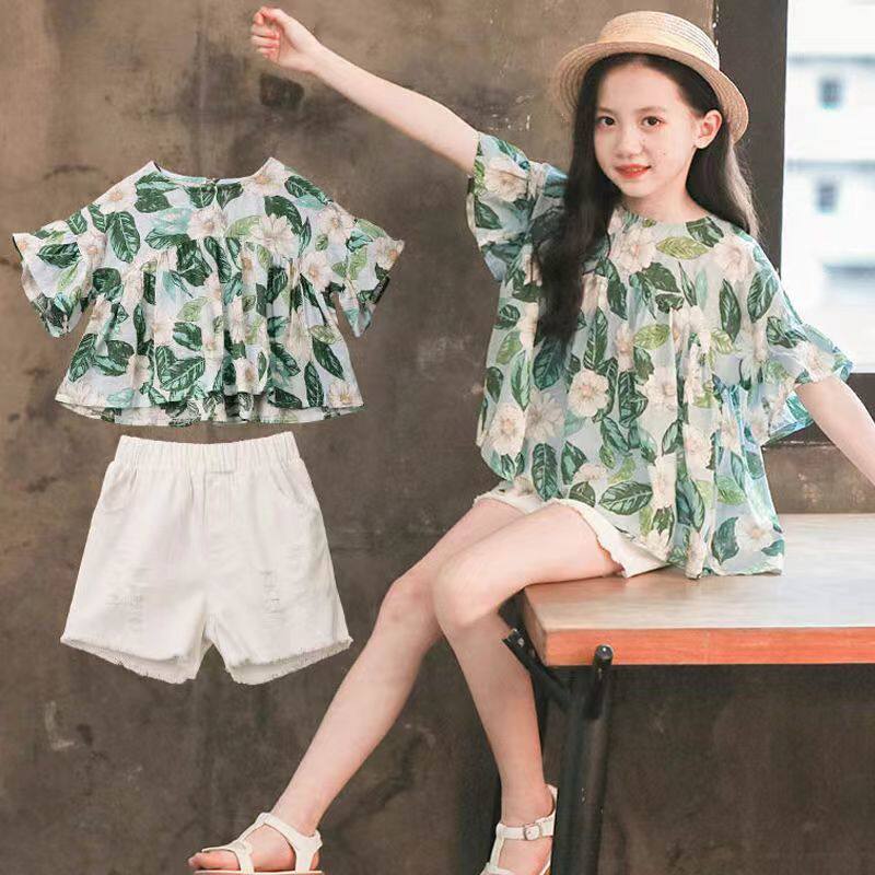 2025女童夏装新款套装洋气儿童装夏天短袖薄款大童运动短裤两件套