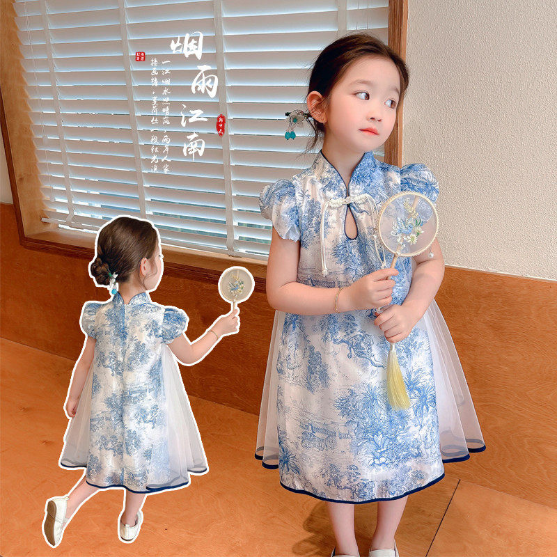 女童短袖汉服中式儿童旗袍公主裙夏季2026新款女孩洋气国风连衣裙