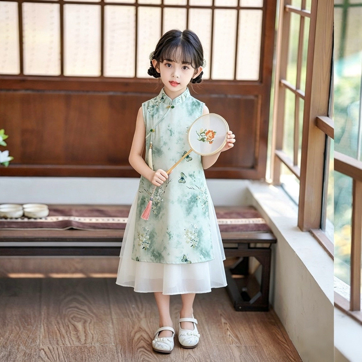 旗袍女童汉服裙夏季2026新款儿童国风旗袍裙女孩新中式古风连衣裙