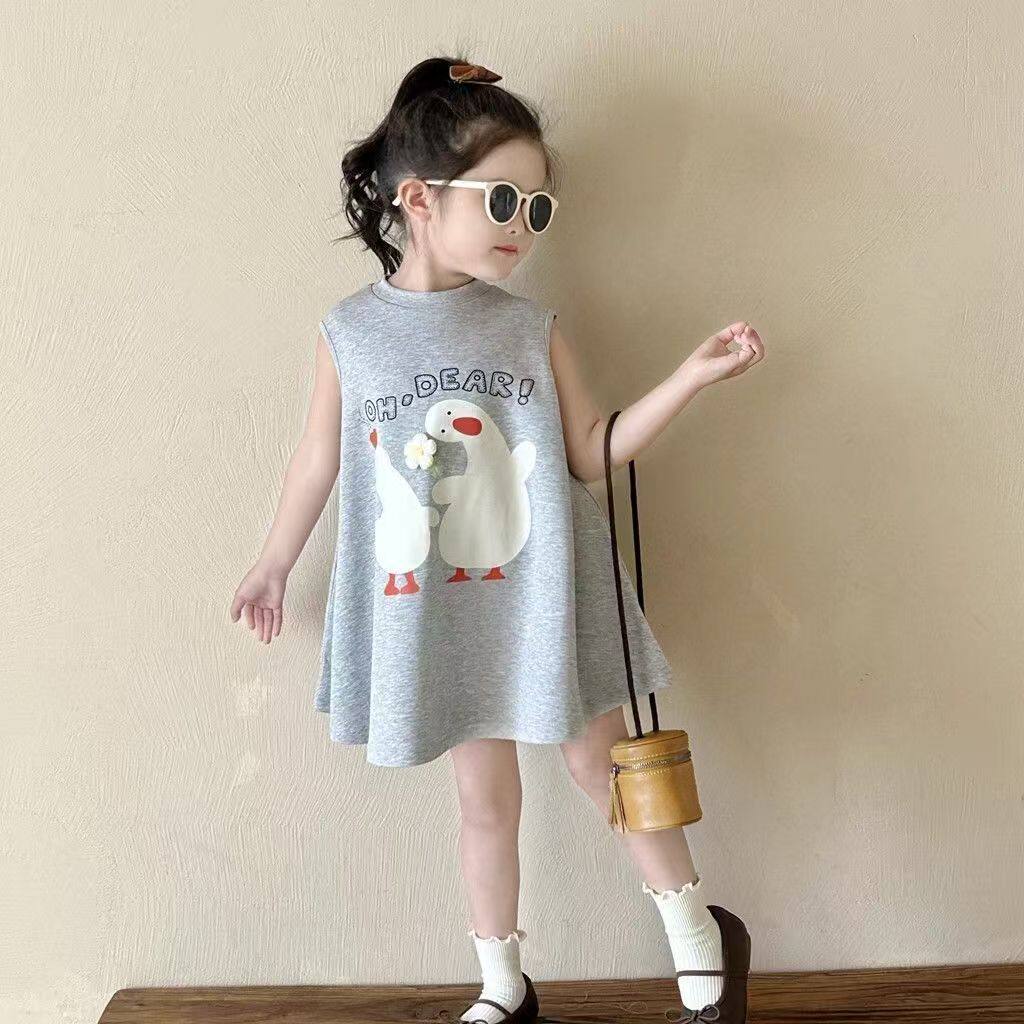 女童夏季无袖T恤裙新款儿童卡通背心裙子女宝宝夏装洋气连衣裙