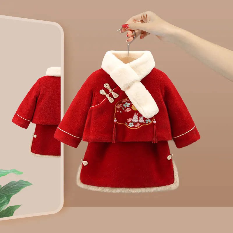 女童拜年服冬装女宝宝周岁礼服小童中国风汉服儿童冬季过年服套装